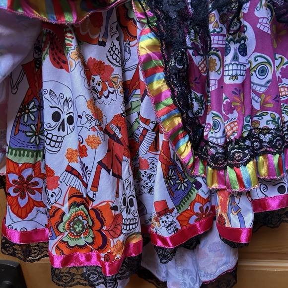 Valentines Day Womens Pink Skull Ribbon Lace Dress Size Medium Witchy Whimsygoth - Picture 6 of 12